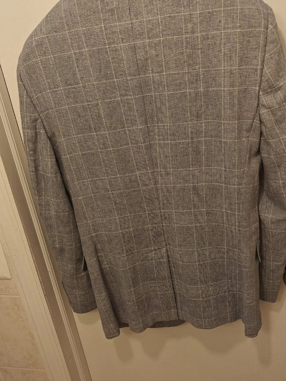 Banana Republic 36S glen plaid 55% linen 45% cotton glen blue tailored unlined